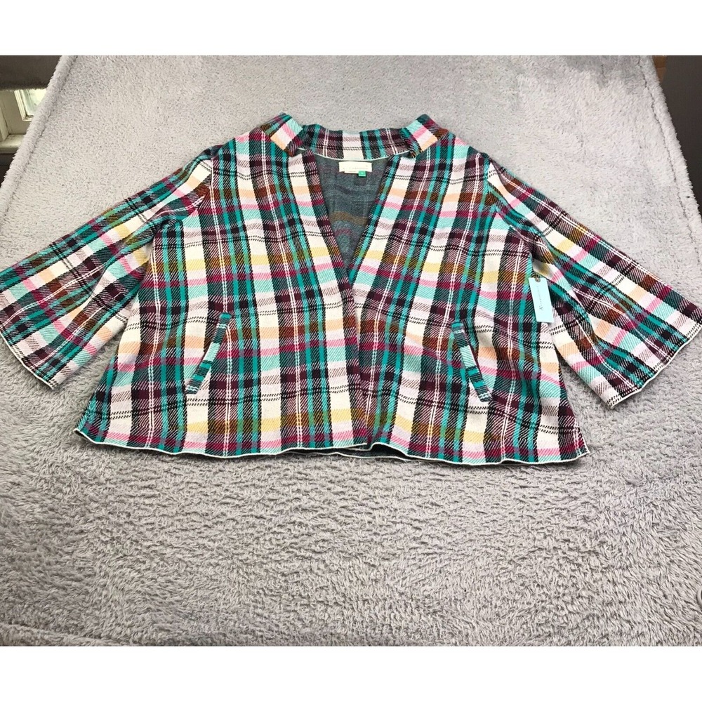 By Anthropologie+ Rosetta Cropped Plaid Jacket Womens 3X Bell Sleeve Blazer NEW